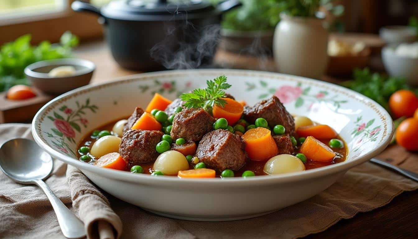 découvrez notre recette traditionnelle du navarin d'agneau façon grand-mère, un plat mijoté savoureux aux légumes de saison, parfait pour régaler toute la famille.