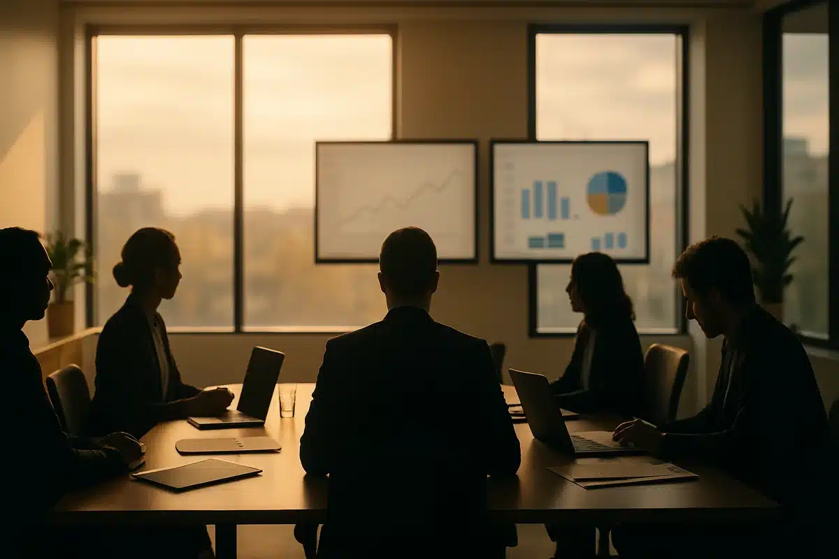 Réunion d'affaires professionnelle avec abonnement B2BToday pour maximiser le ROI et générer des leads