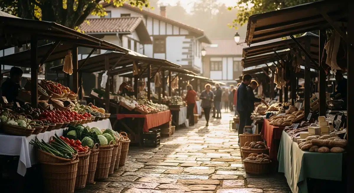 Marché traditionnel basque authentique avec étals artisanaux - merkatu blog basque guide culturel