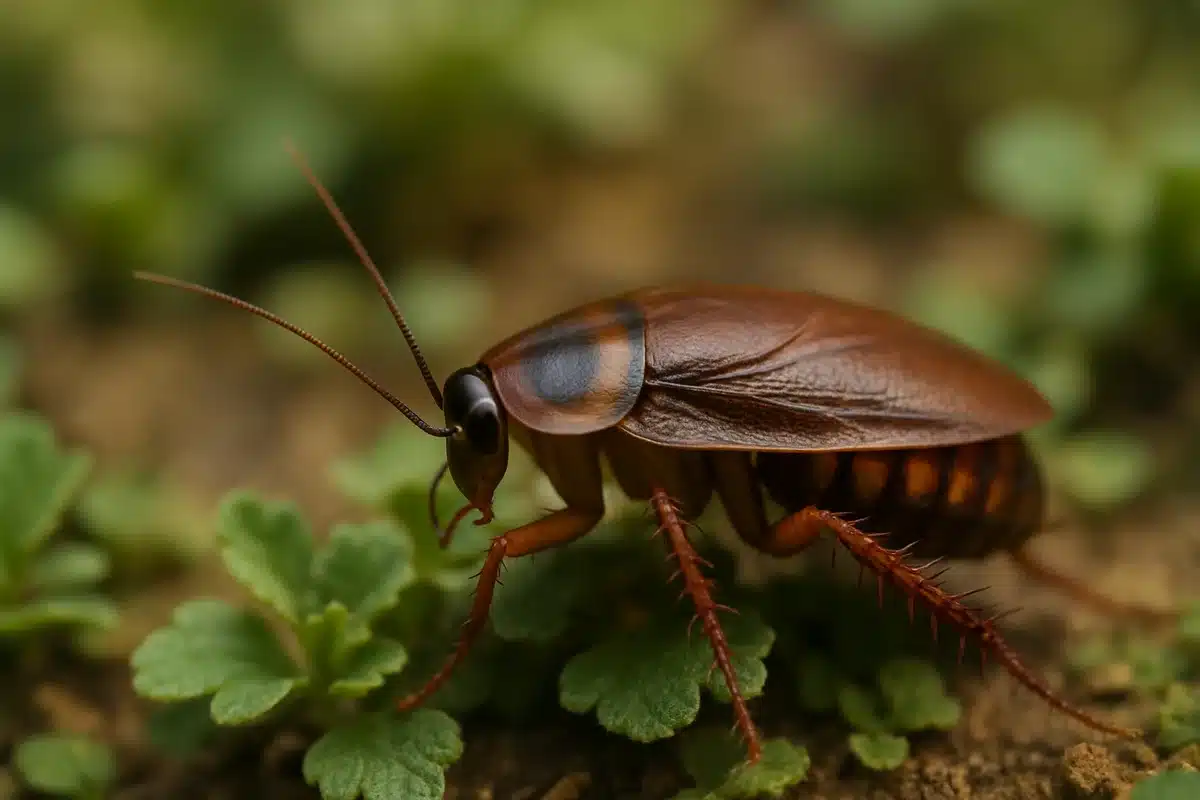 ```json { "altText": "Cafard de jardin sur feuillage vert dans son habitat naturel, photographié en macro", "caption": "Un cafard de jardin observé dans son environnement naturel, loin d'être une menace pour votre extérieur.", "description": "Cette photographie macro présente un cafard de jardin évoluant paisiblement sur des feuilles vertes dans son habitat naturel. L'image illustre la cohabitation harmonieuse entre cet insecte et l'écosystème du jardin, démontrant qu'il n'est généralement pas nécessaire de s'en inquiéter outre mesure." } ```