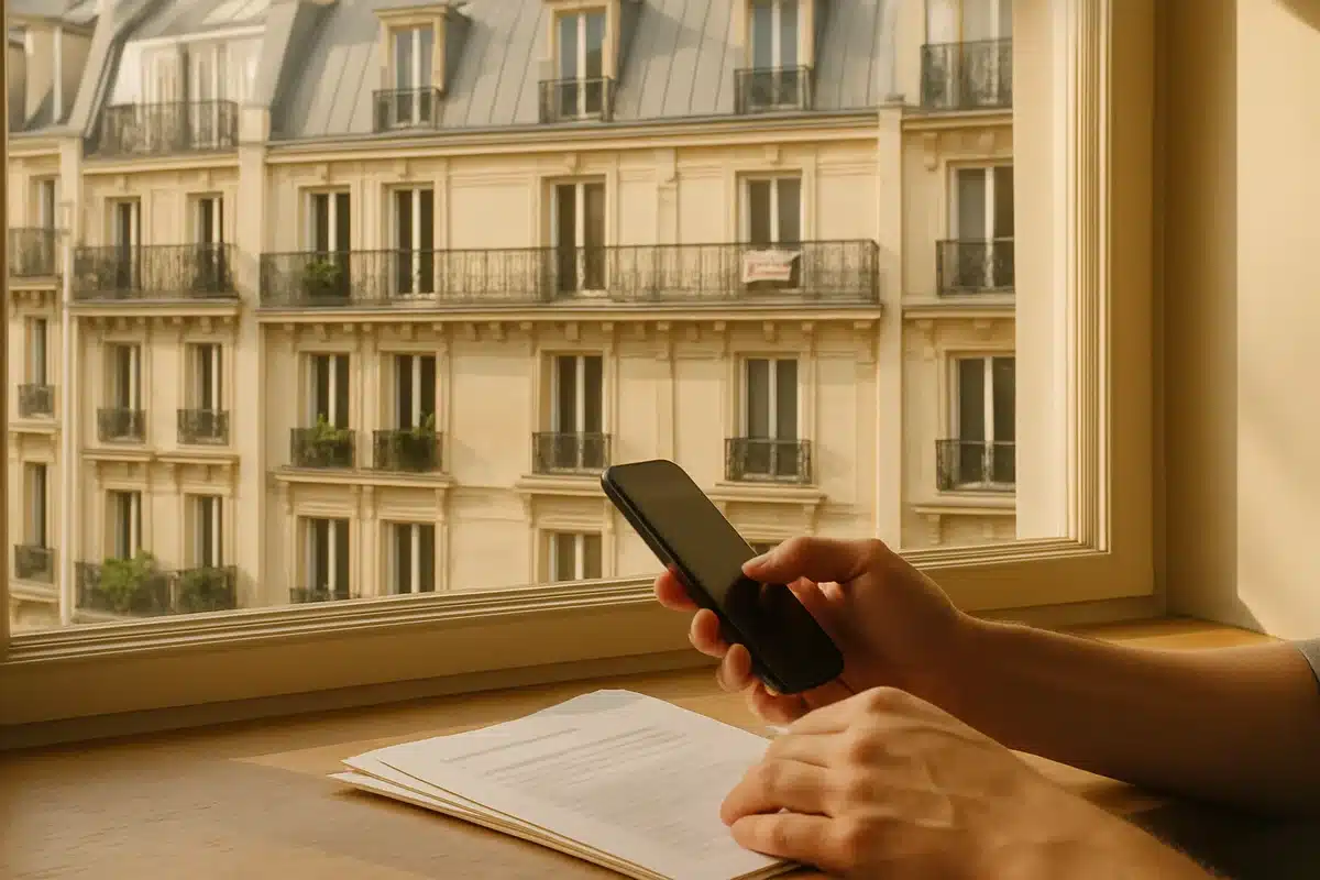 ```json { "altText": "Immeuble haussmannien parisien avec panneau à louer et smartphone pour recherche loc annonce logement social", "caption": "Recherche de logement social à Paris via loc annonce : l'importance d'une démarche organisée et documentée.", "description": "Vue d'un immeuble haussmannien typique de Paris avec panneau de location, illustrant la recherche de logement social via loc annonce. L'image montre une personne consultant des documents et son smartphone pour maximiser ses chances d'obtenir un appartement, symbolisant les démarches administratives nécessaires pour accéder au logement social parisien en 2026." } ```